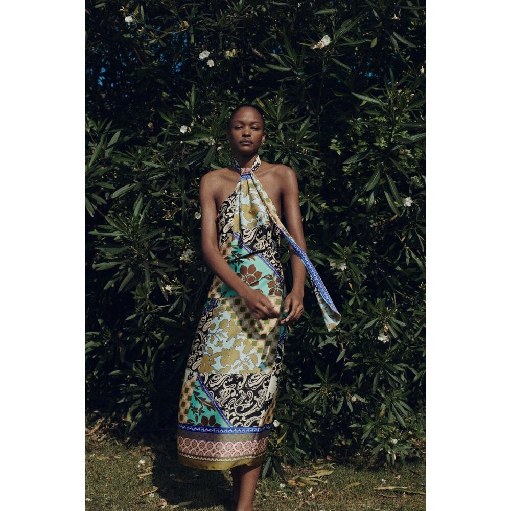 Zara Multicolor Halter Neck Midi Dress